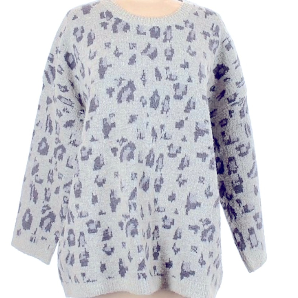 Easel Los Angeles gray Leopard Print crew neck Sweater size small